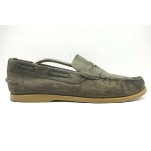 Bed Stu Brown Gray Distressed Leather Slip On Penny Loafer Deck Shoes Men's 11